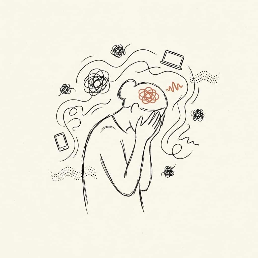 AI Saturation - Person overwhelmed by digital noise