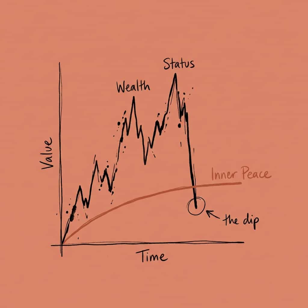 Financial chart showing volatile external portfolio versus stable inner peace