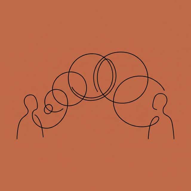 Two facing profiles with progressive circles showing power transfer