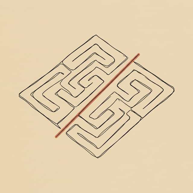 A maze with a single straight path cutting through it, eliminating all wrong turns